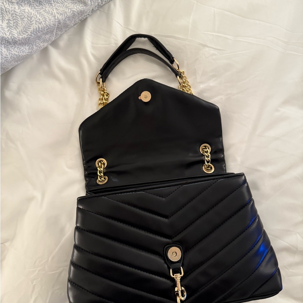 Black Quilted Shoulder Bag with Gold Chain - Picture 2 of 3